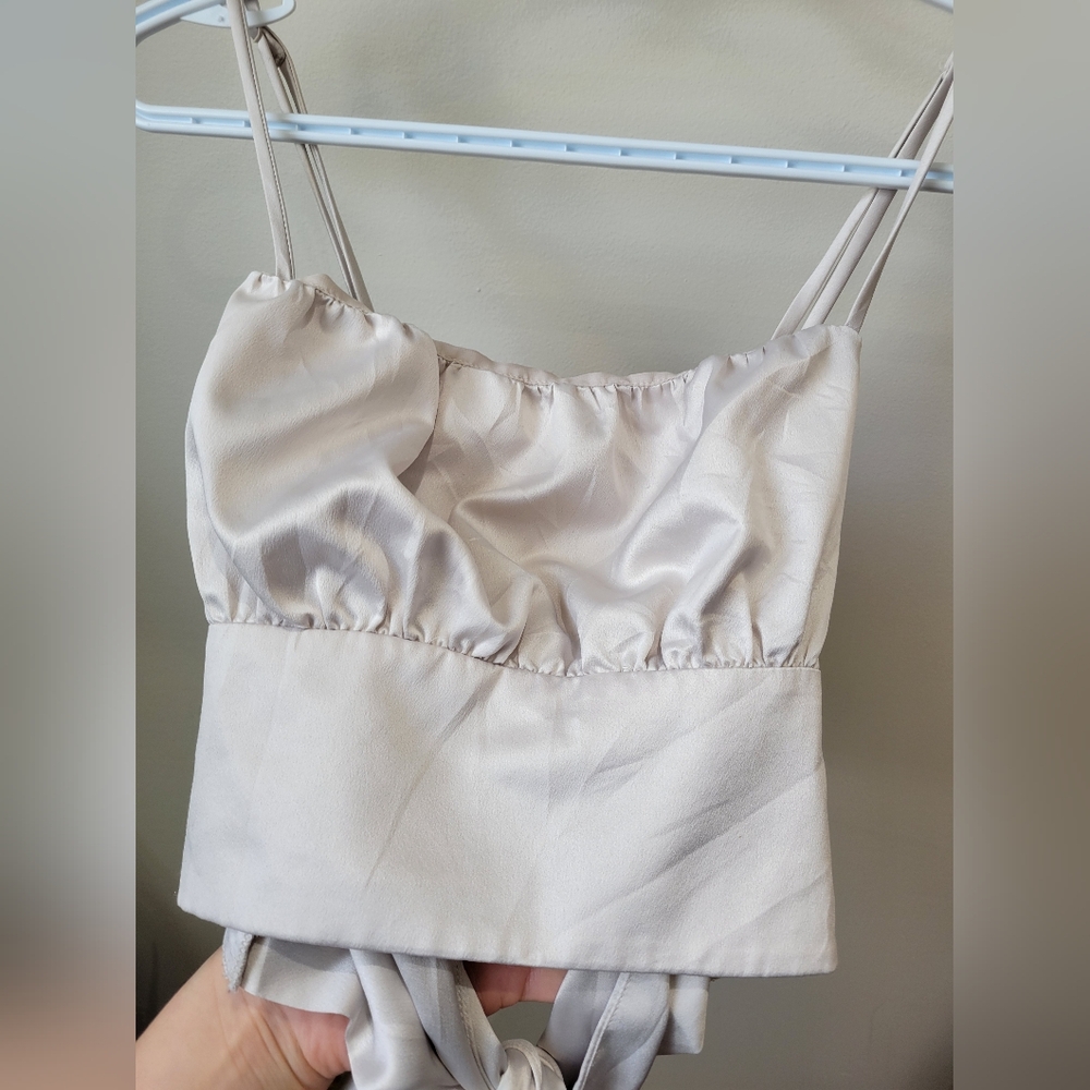 Dynamite Light Cream Satin-Look Crop Top